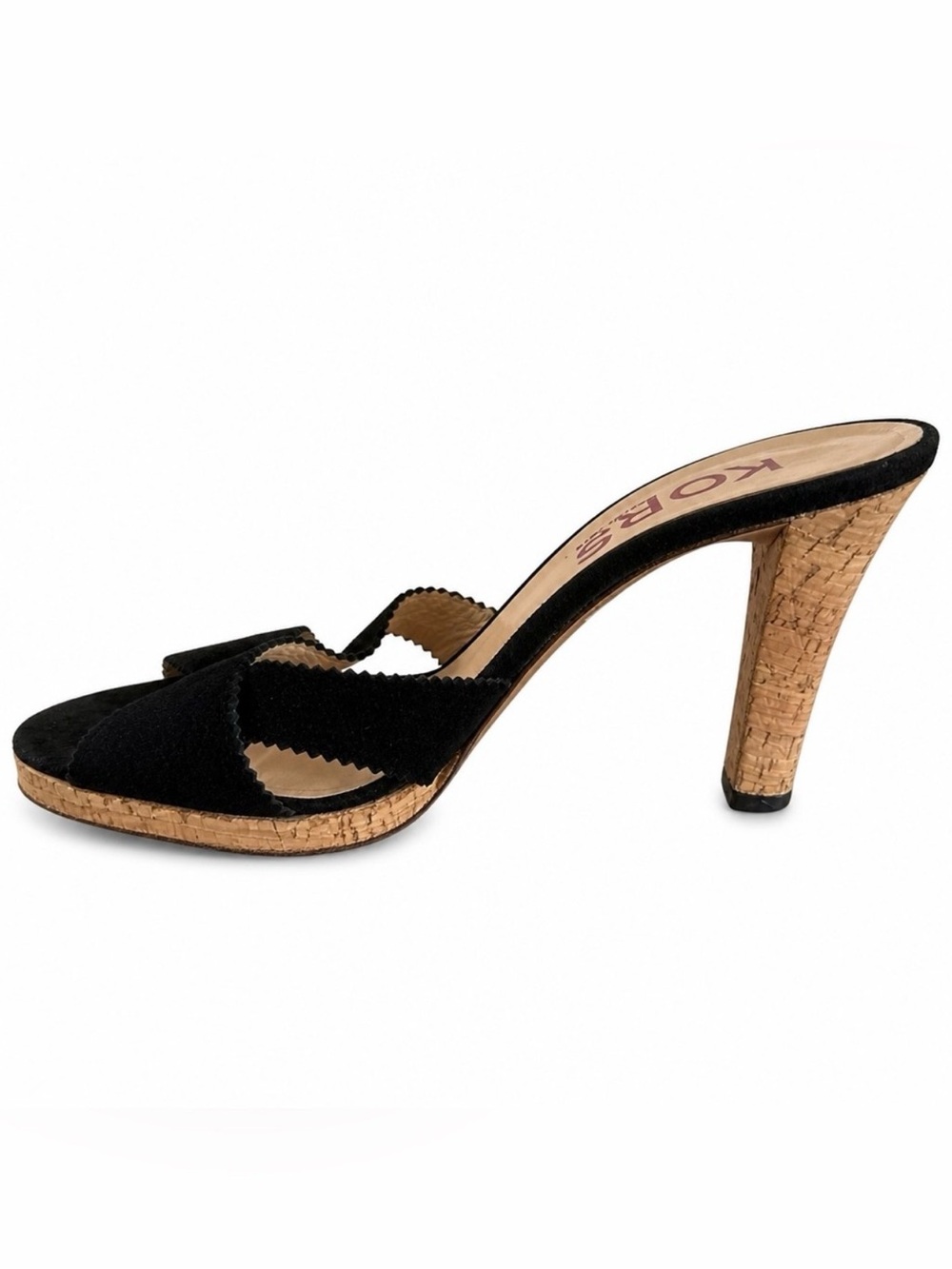Michael Kors Black Suede Cork Heel Mules CrissCross Open Toe Sandals  Size 8.5
